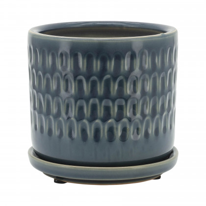 Sagebrook 6" Dimpled Planters with Saucer (Set Of 2) - Blue