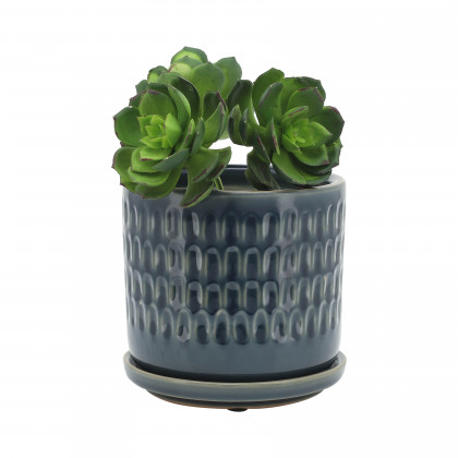 Sagebrook 6" Dimpled Planters with Saucer (Set Of 2) - Blue