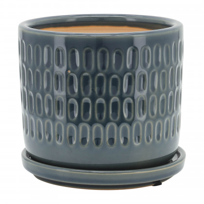 Sagebrook 6" Dimpled Planters with Saucer (Set Of 2) - Blue