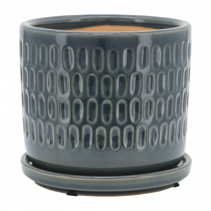 Sagebrook 6" Dimpled Planters with Saucer (Set Of 2) - Blue