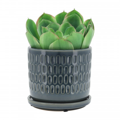 Sagebrook 6" Dimpled Planters with Saucer (Set Of 2) - Blue