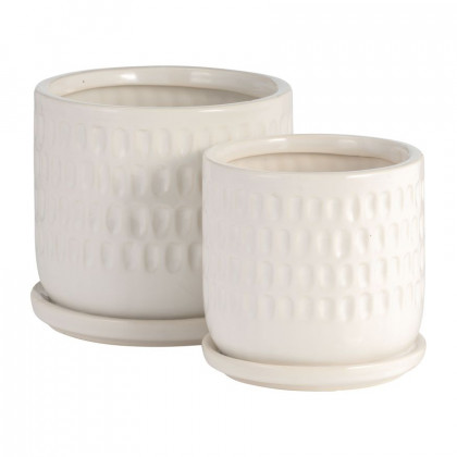 Sagebrook - 5"/6" Dimpled Planters With Saucer (Set Of 2) in White