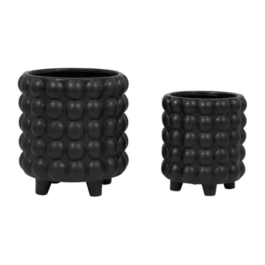 Sagebrook 6"/8" Bubble Planters (Set Of 2) - Matte Black