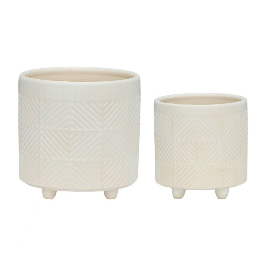 Sagebrook 6"/8" Textured Planters (Set Of 2) - Shiny White