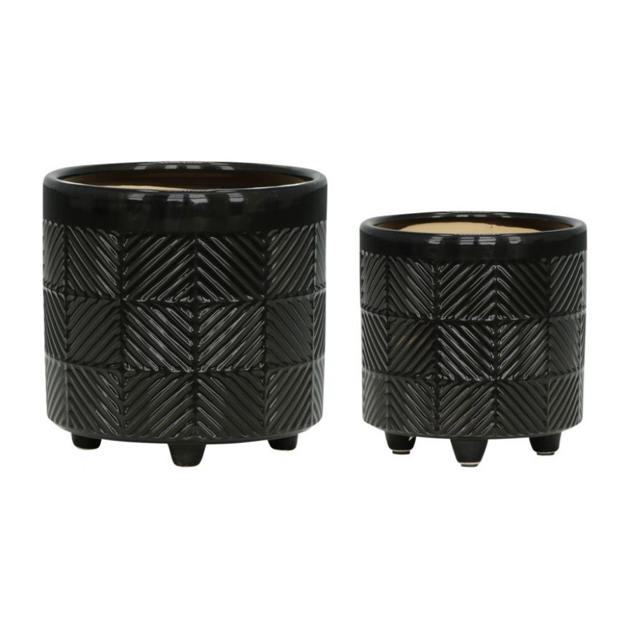 Sagebrook 6"/8" Textured Planters (Set Of 2) - Shiny Black