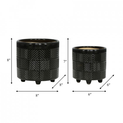 Sagebrook 6"/8" Textured Planters (Set Of 2) - Shiny Black