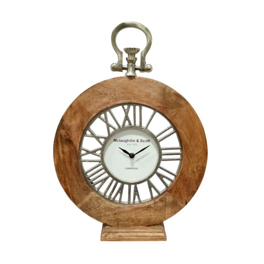 Sagebrook 16" Mango Wood Round Table Clock - Natural