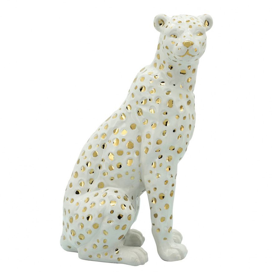 Sagebrook - 11" Sitting Leopard in White/Gold