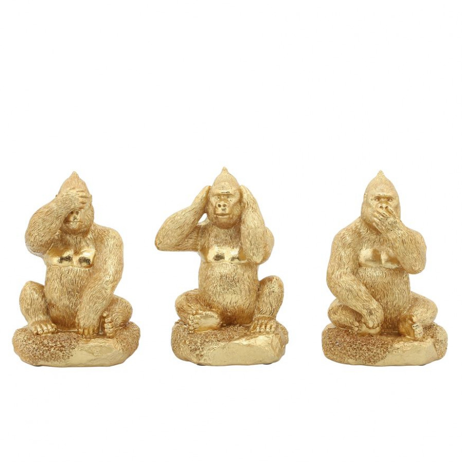 Sagebrook - Resin Hear, Speak, See No Evil Gorillas (Set Of 3) in Gold