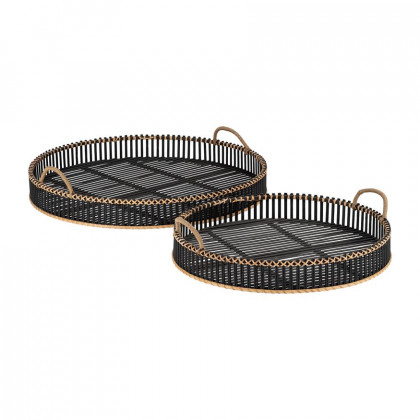 Sagebrook 24"/30" Bamboo Round Trays (Set Of 2) - Black