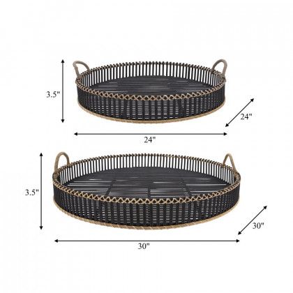 Sagebrook 24"/30" Bamboo Round Trays (Set Of 2) - Black