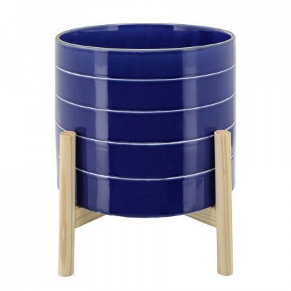 Sagebrook - 10" Striped Planter With Wood Stand