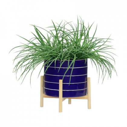 Sagebrook 10" Striped Planter With Wood Stand - Navy
