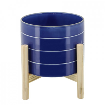 Sagebrook - 10" Striped Planter With Wood Stand