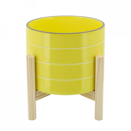 Sagebrook - 10" Striped Planter With Wood Stand