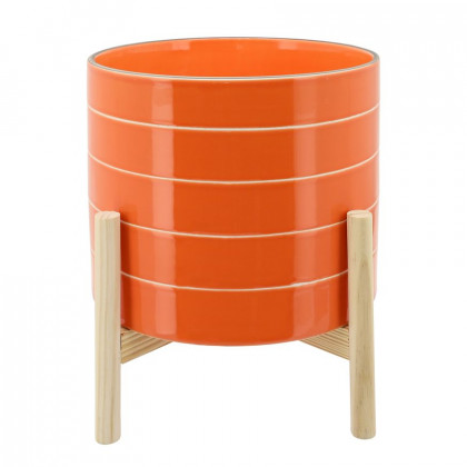 Sagebrook - 10" Striped Planter With Wood Stand