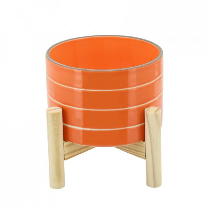 Sagebrook - 10" Striped Planter With Wood Stand