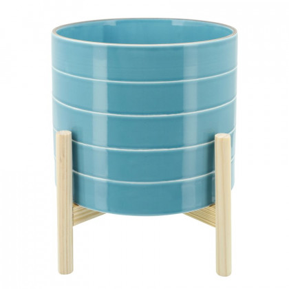 Sagebrook - 10" Striped Planter With Wood Stand