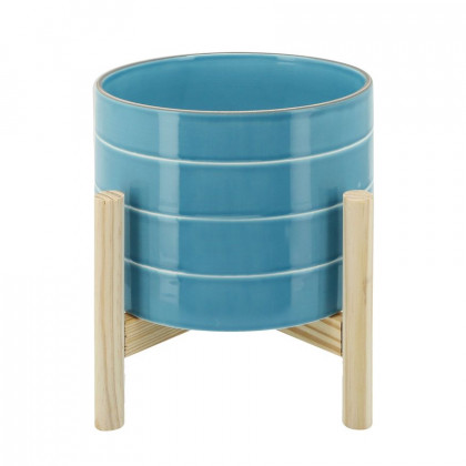 Sagebrook - 10" Striped Planter With Wood Stand