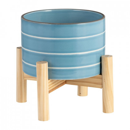 Sagebrook - 10" Striped Planter With Wood Stand