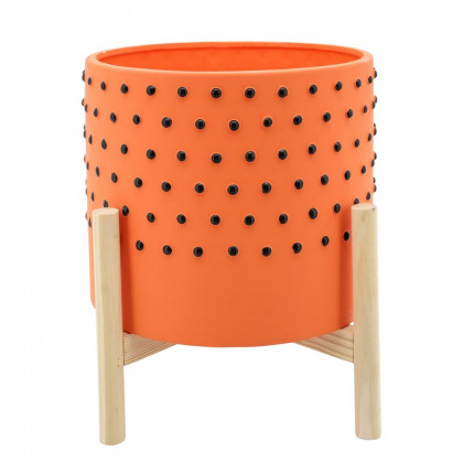 Sagebrook - 10" Striped Planter With Wood Stand