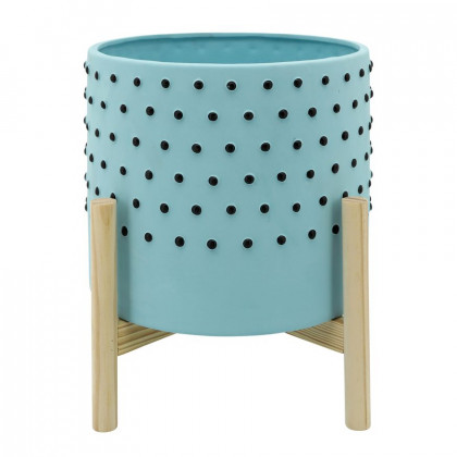 Sagebrook - 10" Striped Planter With Wood Stand