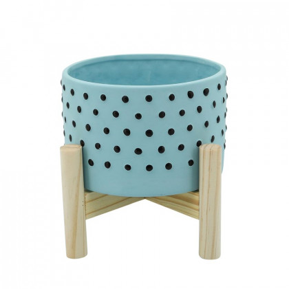 Sagebrook - 10" Striped Planter With Wood Stand