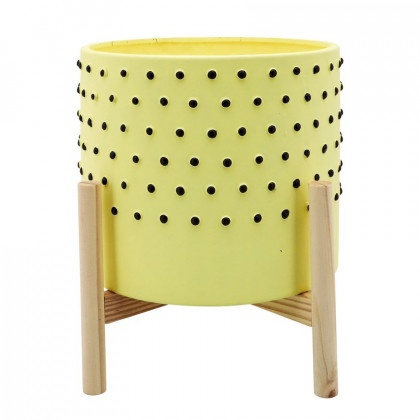 Sagebrook - 10" Striped Planter With Wood Stand