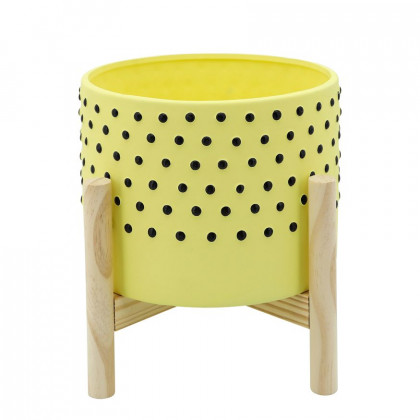 Sagebrook - 10" Dotted Planter With Wood Stand