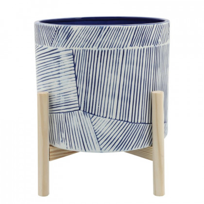 Sagebrook - 10" Striped Planter With Wood Stand