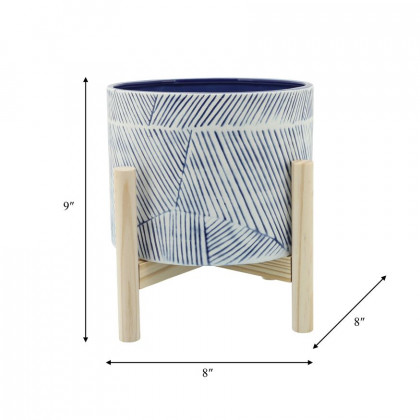Sagebrook 8" Planter With Wood Stand - Navy