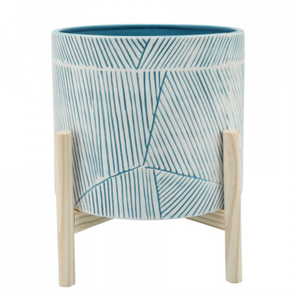 Sagebrook - 10" Striped Planter With Wood Stand