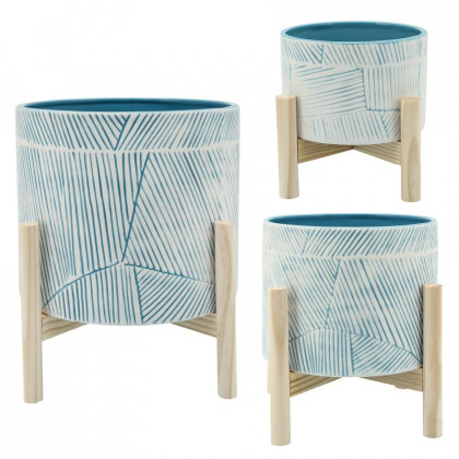 Sagebrook 10" Planter With Wood Stand - Light Blue