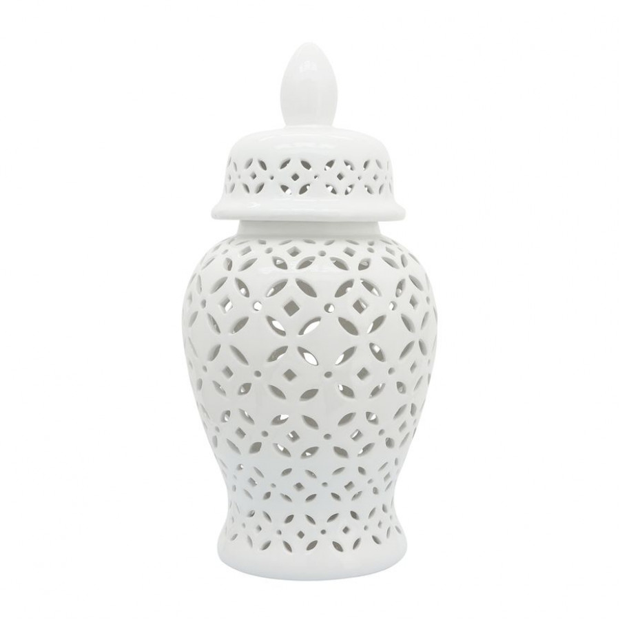 Sagebrook 24" Cut-out Daisies Temple Jar - White