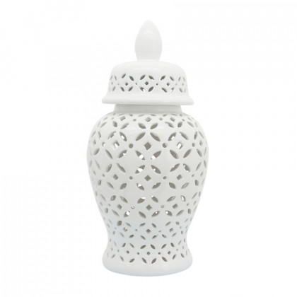 Sagebrook 24" Cut-out Daisies Temple Jar - White