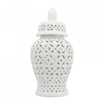 Sagebrook 24" Cut-out Daisies Temple Jar - White