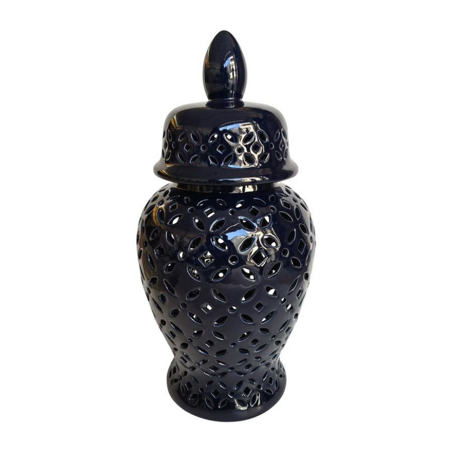 Sagebrook 24" Cut-out Daisies Temple Jar - Navy Blue