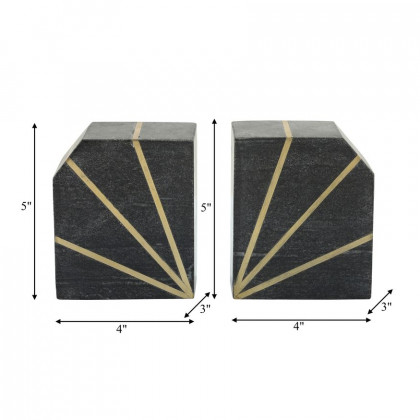 Sagebrook 5" Marble Polished Bookends With Gold Inlays (Set Of 2) - Black