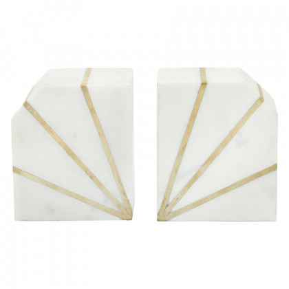 Sagebrook 5" Marble Polished Bookends With Gold Inlays (Set Of 2) - White