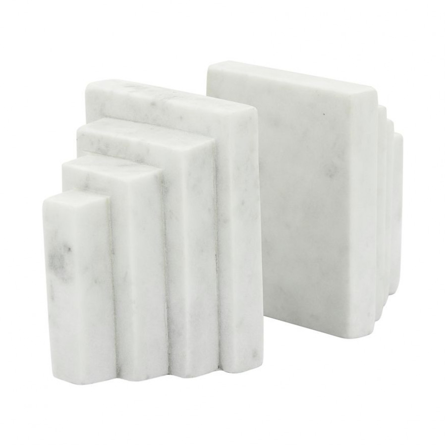 Sagebrook - 5" Marble Block Bookends (Set Of 2) in White