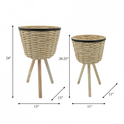 Sagebrook - Wicker Footed Planters (Set Of 2) in White