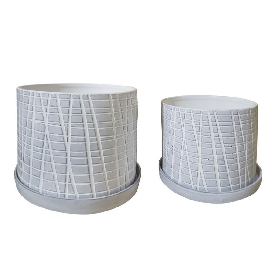 Sagebrook - 10"/12" Meshed Planters With Saucer (Set Of 2) in White