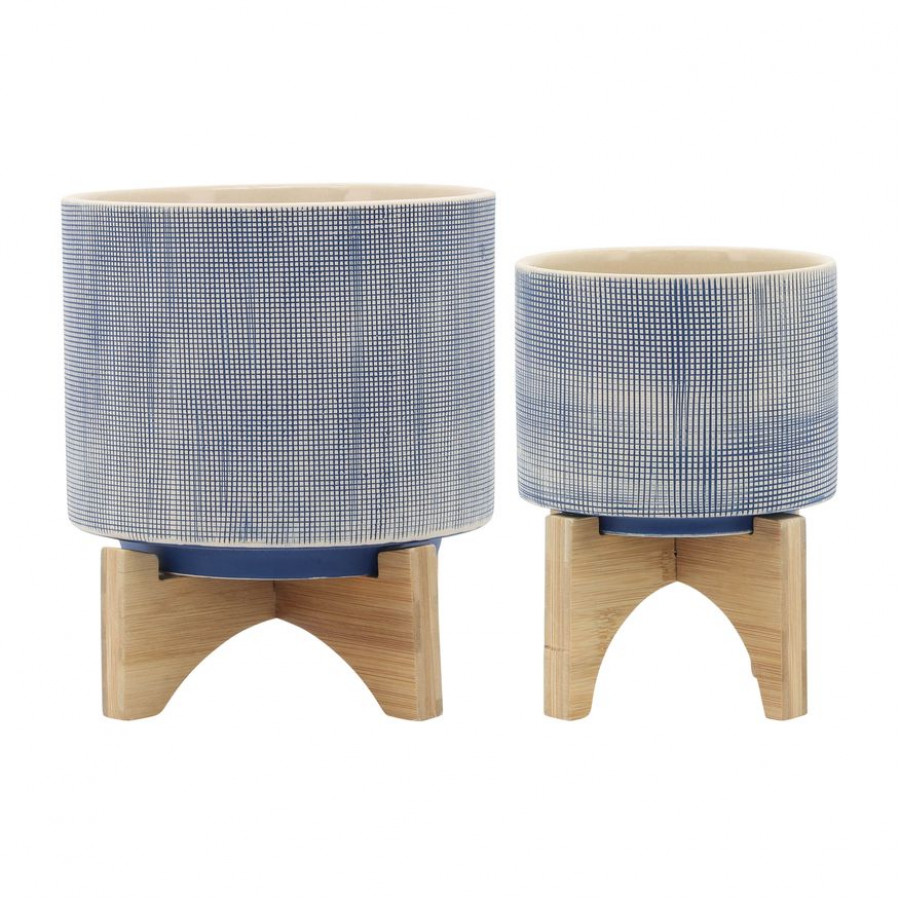 Sagebrook - 5"/8" Mesh Planters With Stand (Set Of 2) in Blue