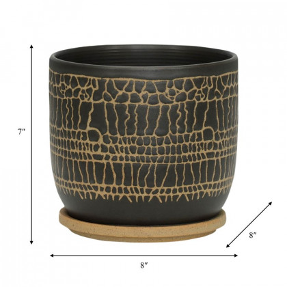 Sagebrook 8" Glazed Planter with Saucer - Black