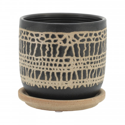 Sagebrook 6" Glazed Planter with Saucer (Set Of 2) - Black