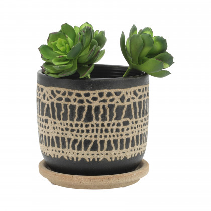 Sagebrook 6" Glazed Planter with Saucer (Set Of 2) - Black