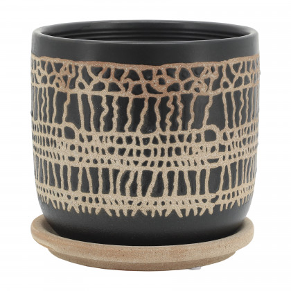 Sagebrook 6" Glazed Planter with Saucer (Set Of 2) - Black