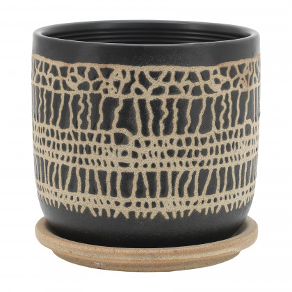 Sagebrook 6" Glazed Planter with Saucer (Set Of 2) - Black