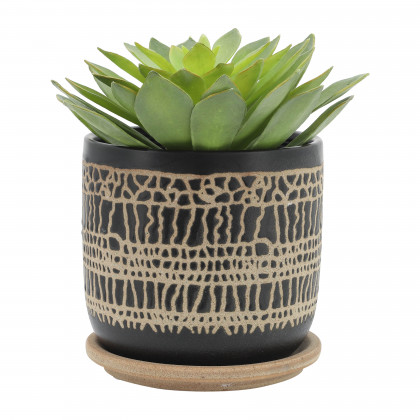 Sagebrook 6" Glazed Planter with Saucer (Set Of 2) - Black