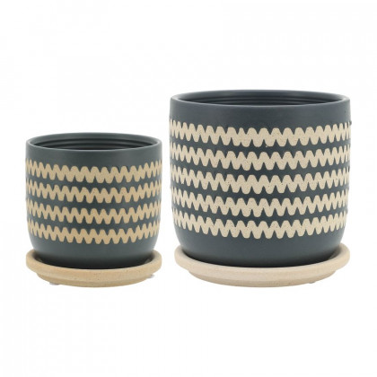 Sagebrook - 5"/6" Zig-zag Planters With Saucer (Set Of 2)
